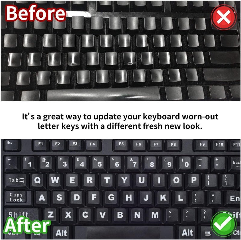 CaseBuy 2PCS English Keyboard Stickers Replacement Letters, Full Size Big Letter QWERTY Keyboard Sticker Universal for PC Computer Laptop Desktop, Matte Keyboard Alphabet Stickers - Image 4